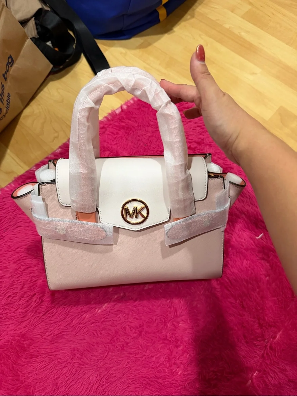 Michael Kors Blush Pink & White Saffiano Leather Satchel